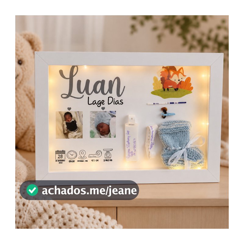 Quadro Maternidade Memórias Personalizado Bebê Nome Foto Dados Nascimento com LED