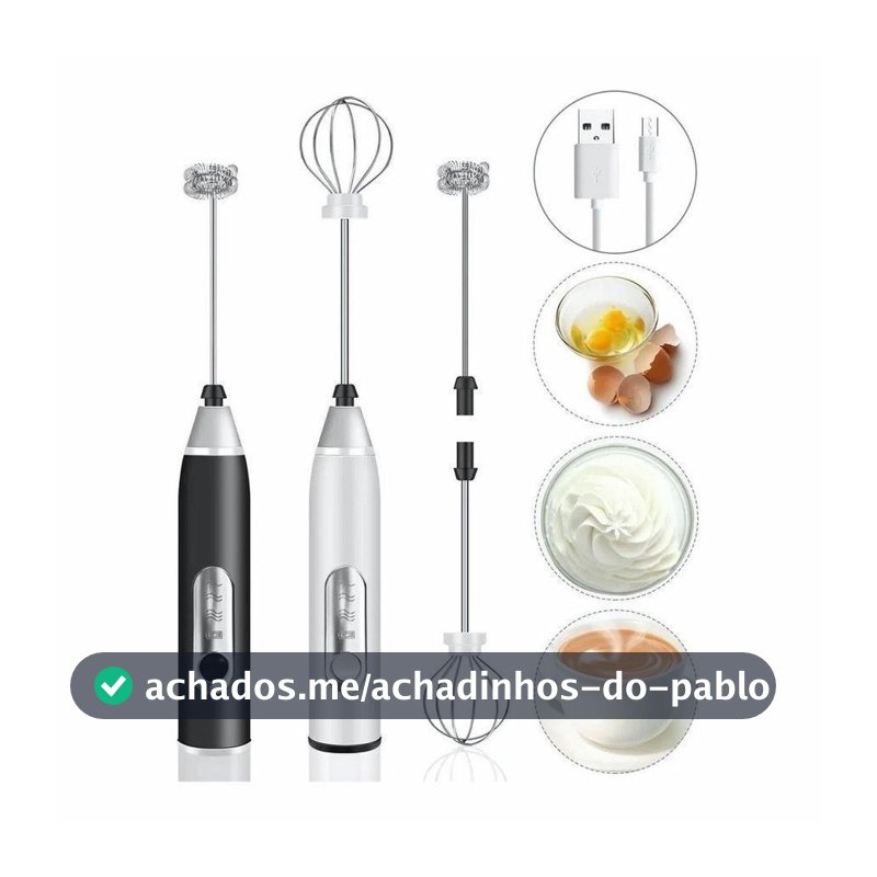 Batedor Misturador Mixer Elétrico para Bebidas Leite Café Clara de Ovo 2 em 1