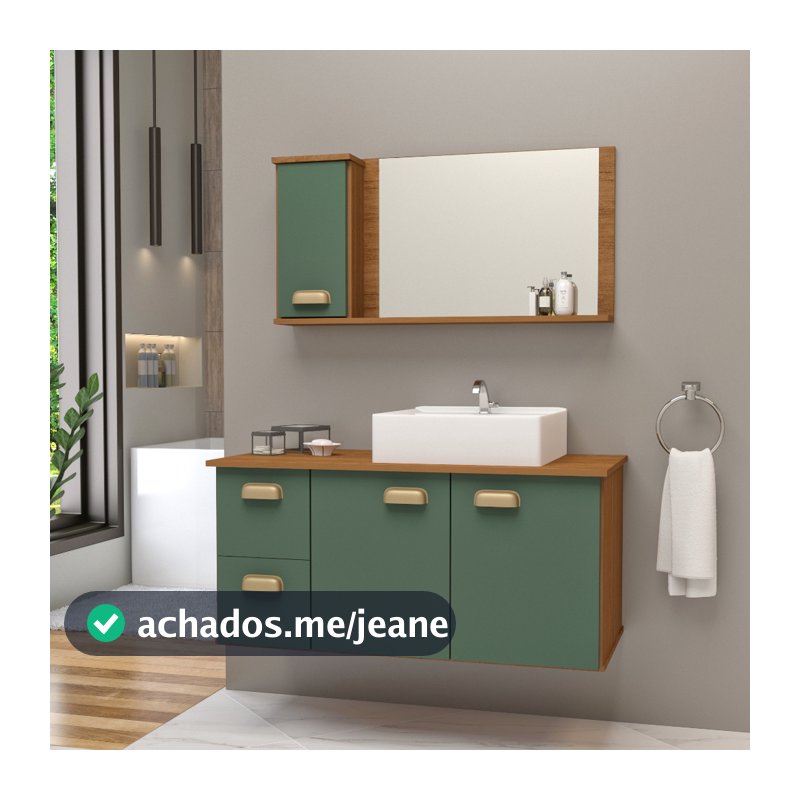 Conjunto Gabinete Banheiro Lisboa MDF 80cm Com Cuba e Espelheira