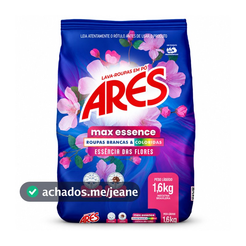 Lava Roupas Em Pó Ares Max Essence Flores 1,6kg Roupas Brancas e Coloridas