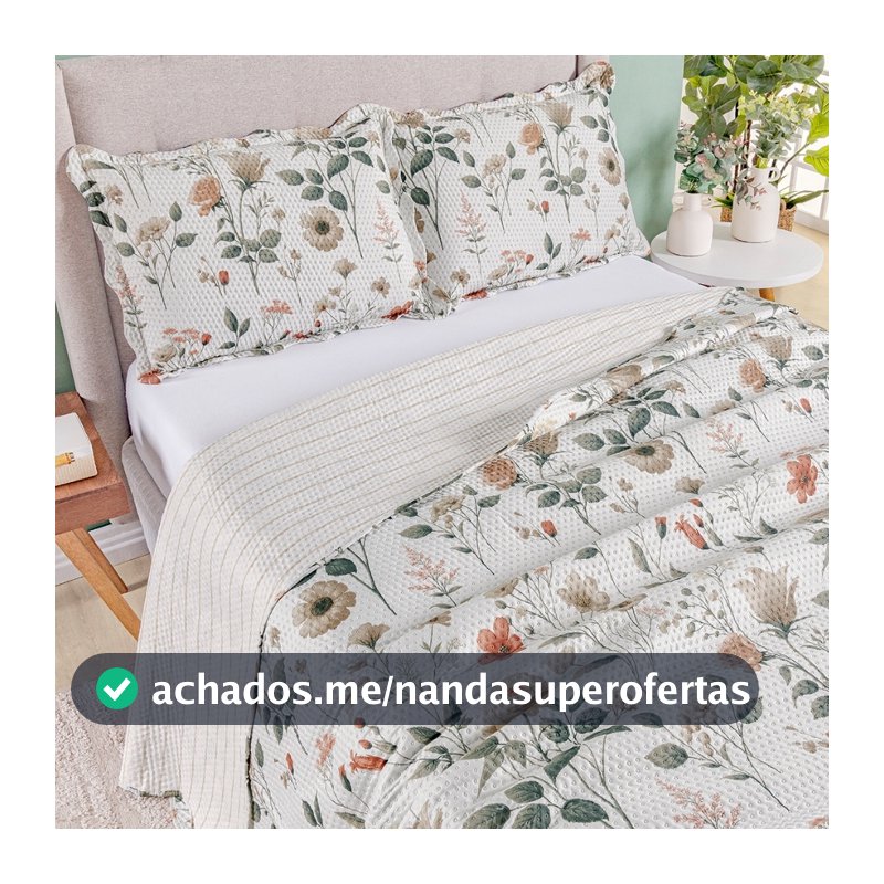 Kit Cobre Leito Colcha King Bouti 3 Peças Dupla Face Estampada Porta Travesseiro Aba Americana
