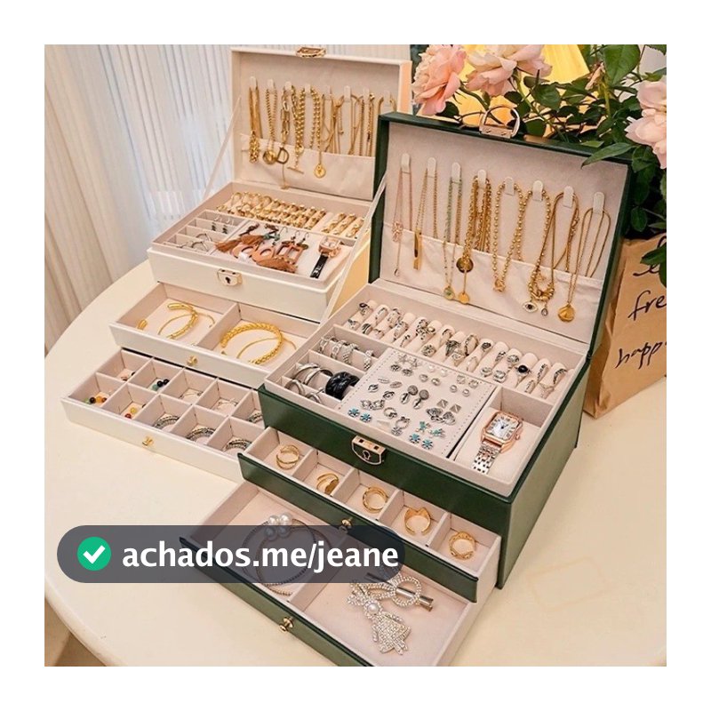 Porta joias couro armazenamento 2 e 3 camadas Feminina  Anéis/Colar Fechode alta qualidade top