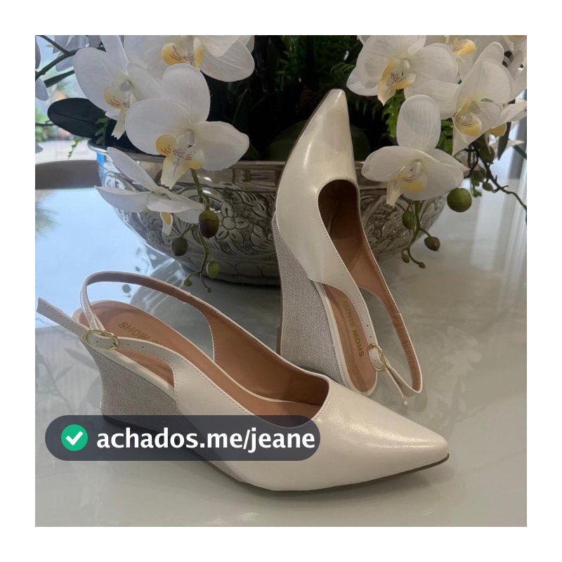 Scarpin Feminino Slingback Salto Alto Cunha 9 CM Anabela Bico Fino Fivela Lateral Elegante