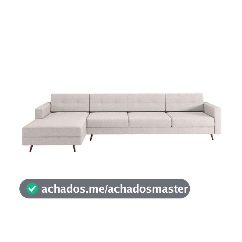 Sofá 4 Lugares Living com Chaise Esquerdo Pé Palito Linho Cotton Cru