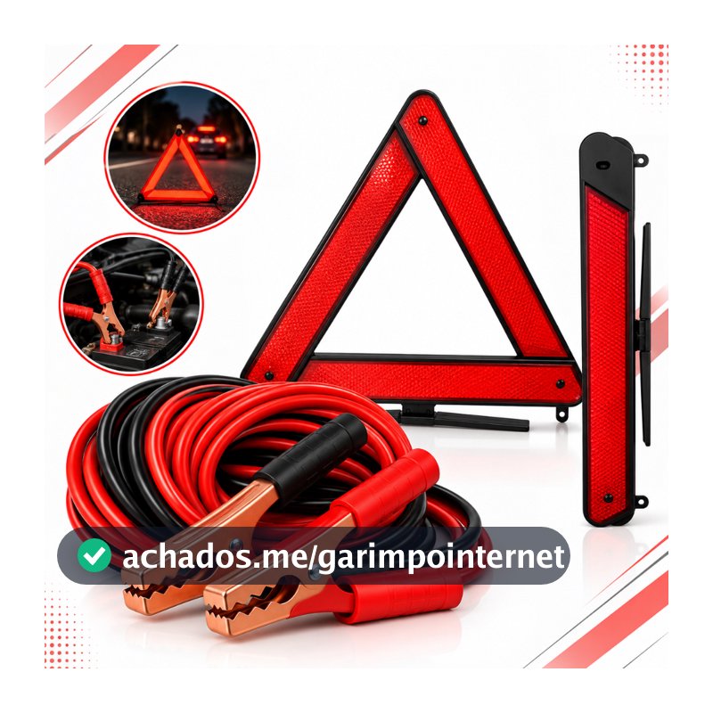 Kit Cabo Chupeta + Triângulo De Segurança Para Carros Automóvel Transferência Carga Bateria Sinalização
