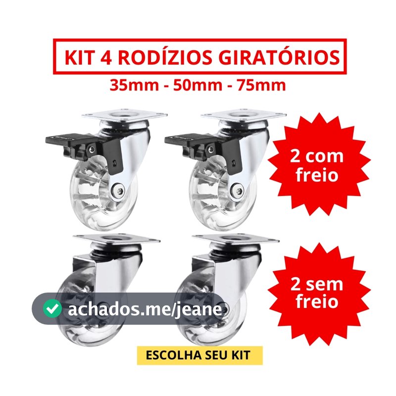 Kit 4 Rodizio Giratório Gel Rodinha Silicone 2 Com Trava 2 Sem Trava - 35mm 50mm