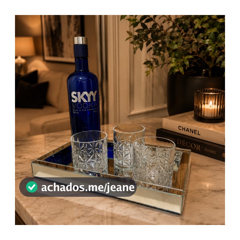 Bandeja Decorativa Organizadora Espelhada Prata Multiuso  Bebidas Perfumes Cozinha  Banheiro 35x21cm