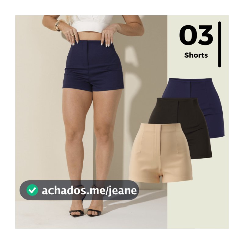 Kit de 3 Diferentes Shorts Feminino de Alfaitaria Cintura Alta Curto Verão Varias Cores Fecho