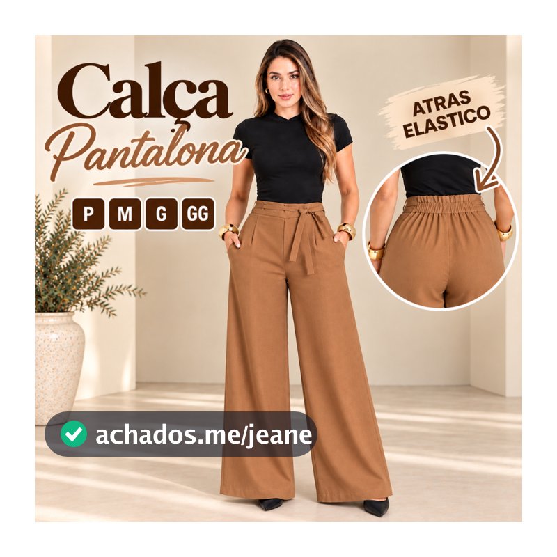 Calça Pantalona Feminina Social Tecido Marrante Premium Cintura Alta com Bolso, Elegante Conforto e Versatilidade