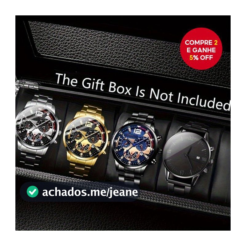 4PCS/Conjunto de Relógios Masculinos de Luxo para Negócios, Pulseira de Aço Inoxidável, Relógio de Quartzo com
