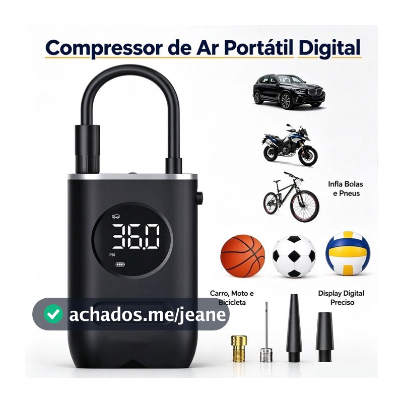 Mini Compressor de Ar Portátil Recarregável Digital USB Calibrador Pneu Carro Moto Bicicleta e Bolas