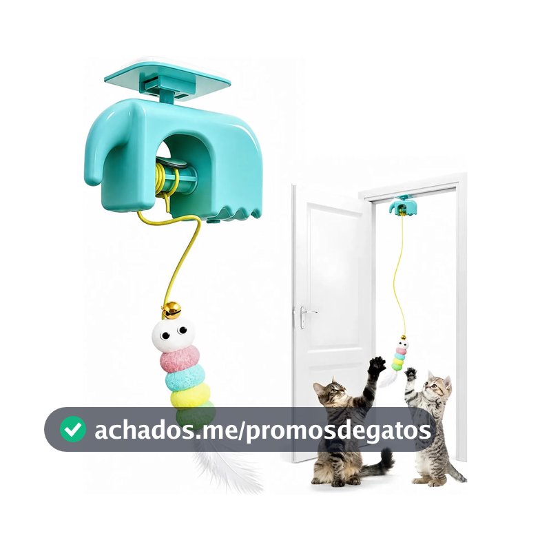 Brinquedo Inteligente para Gatos com Corda Elástica Giratória Elétrica para Pendurar em Portas Automático Anti Estres
