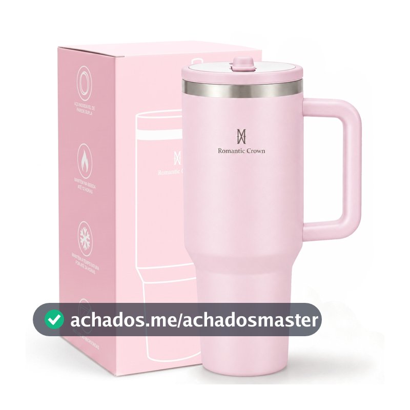 ROMANTIC CROWN Copo Térmico Inox 1200ml com Bico Flip e Alça Garrafa Térmica para Viagem e Carro