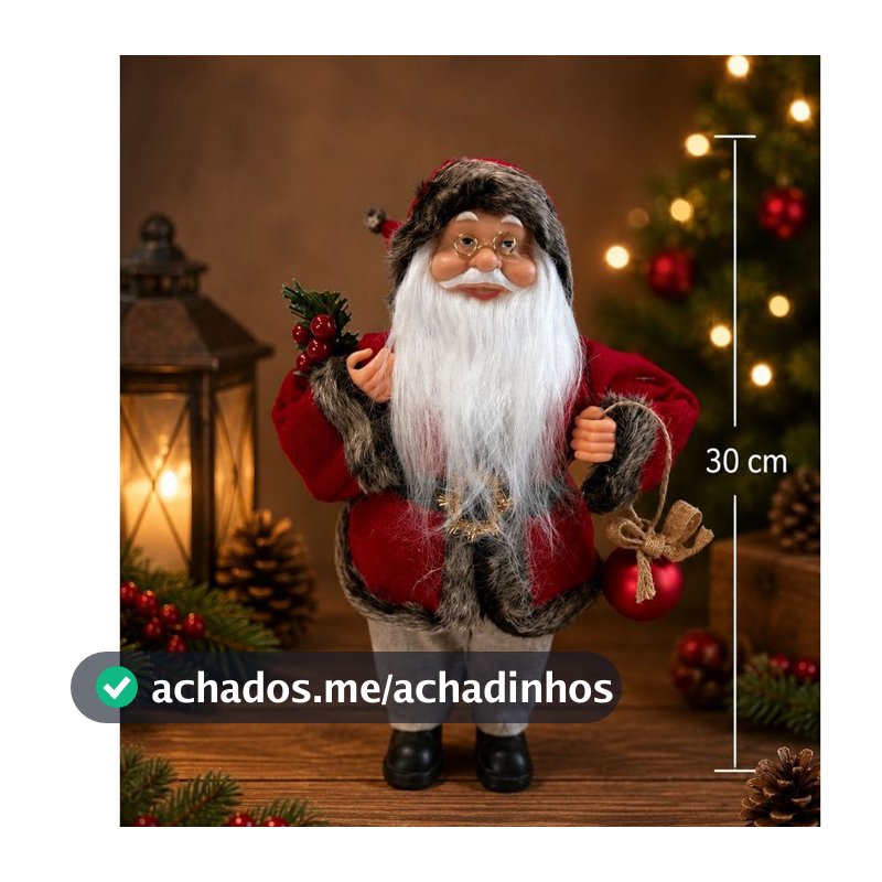 Papai Noel Tradicional Natal em Pé Roupa Vermelho e Verde 30cm Florarte