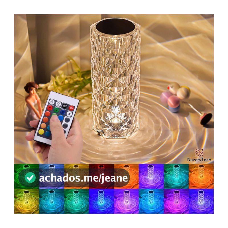 Luminária De Mesa Cristal Diamante Controle De Toque Lâmpad Cabeceira De Quarto Com Controle Remoto 16 Cores Criativas