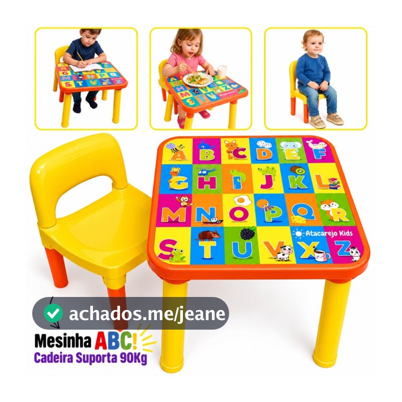 Mesa Infantil com Cadeira Mesinha Educativa Alfabeto Desmontável para Criança