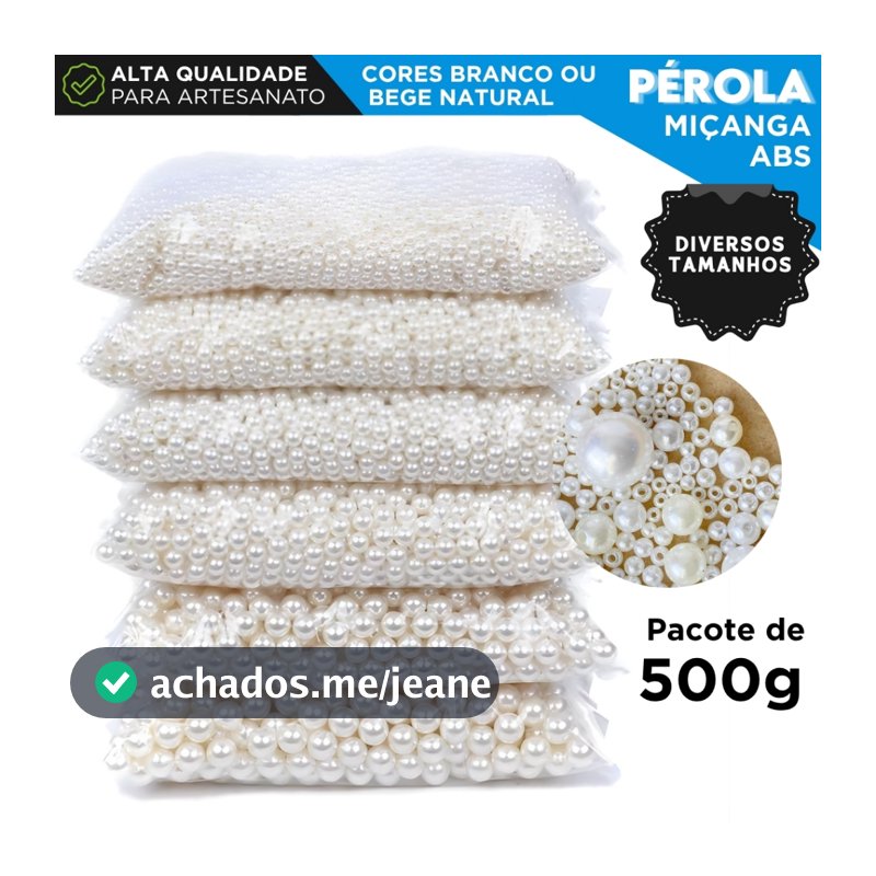 Pérola ABS Inteira Com Furo Para Artesanato - Pacote  Com 500 Gramas - CH
