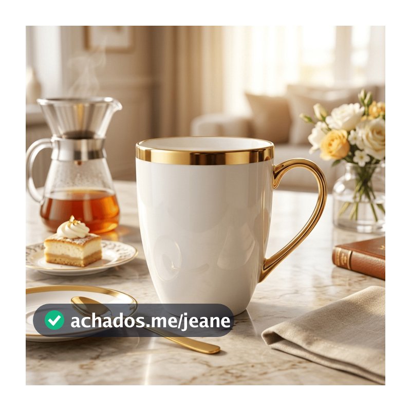 Caneca Porcelana 300ml Dourada Luxo - Royale / Xícara Estampa e Listra / Café, Chá / Mesa Posta