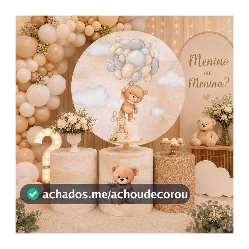 Kit Painel Veste Fácil + Trio Capas Cilindros Temas Chá Revelação ursinho balao