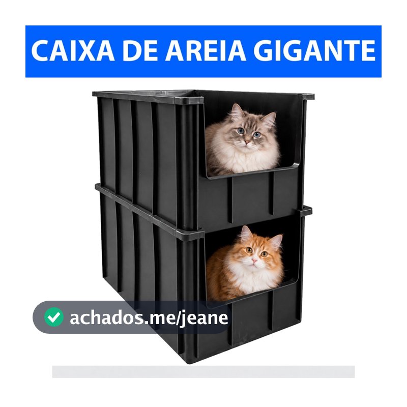 Kit 2 Caixas De Areia Gato Pet Plástica 61 Litros Grande Resistente Organizadora C/ Abertura Frontal