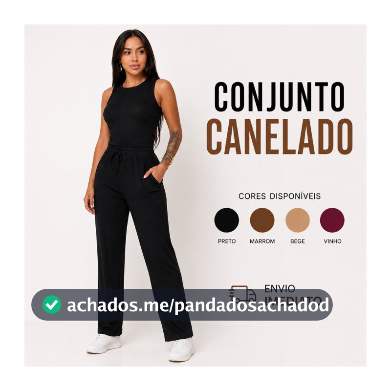 Conjunto Feminino Canelado Calça Wide Leg Pantalona com Bolsos + Regata Moda Verão Frio
