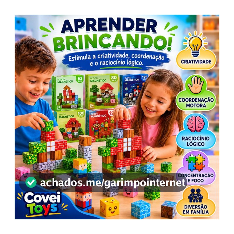 Blocos Magnéticos De Montar Infantil Com Imã 60 Á 169 Cubo Educativo Brinquedo Menino Covei Toys