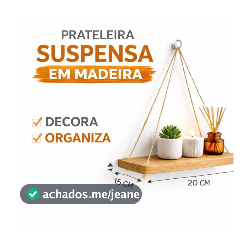 KIT ATÉ 4 PRATELEIRA SUSPENSA DECORATIVA MDP PREMIUM SISAL NICHO PAREDE RÚSTICO QUARTO SALA BANHEIRO