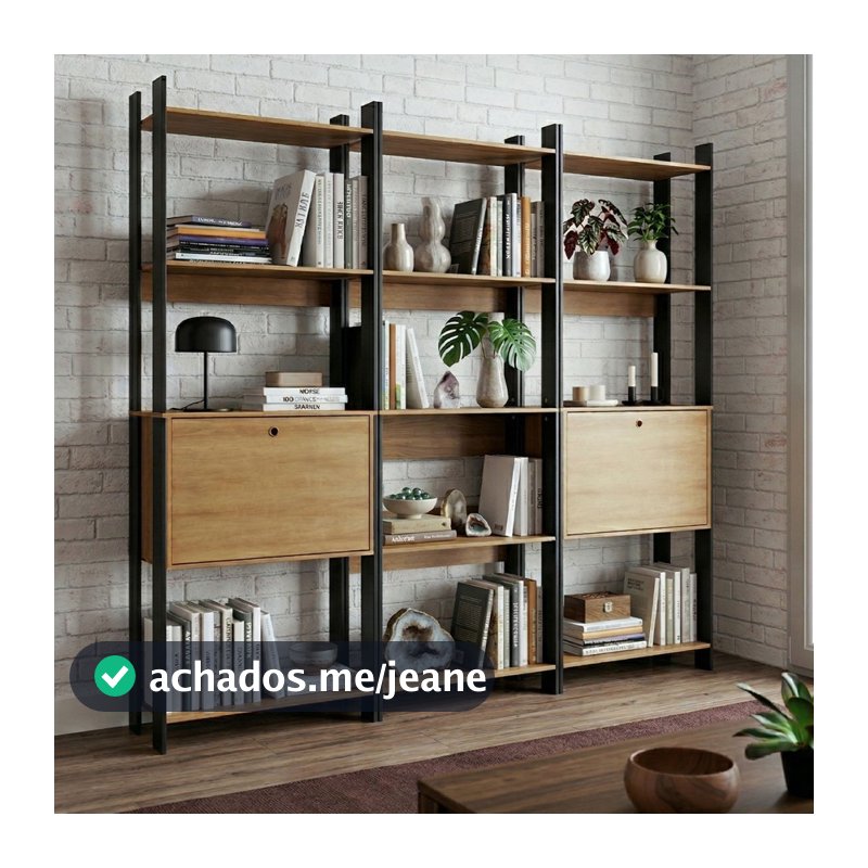 Estante para Livros Barcelos 2 Portas 11 Prateleiras Mel/Preto - Pnr Móveis
