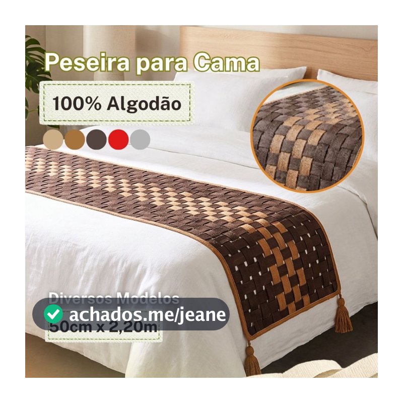 Peseira para Cama Casal 50cm x 2.20m Premium 100% Algodão Toque Macio Diversos Modelos