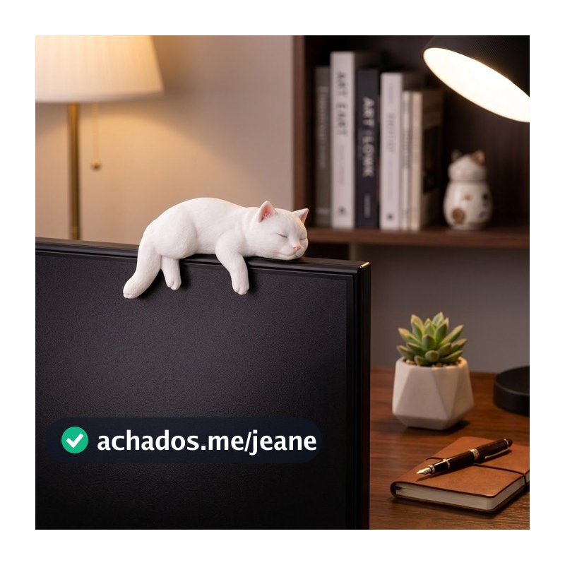 Gato Deitado Monitor Escultura Decorativa Gatinho Dormindo Borda Tela TV Setup Gamer Impressao 3D