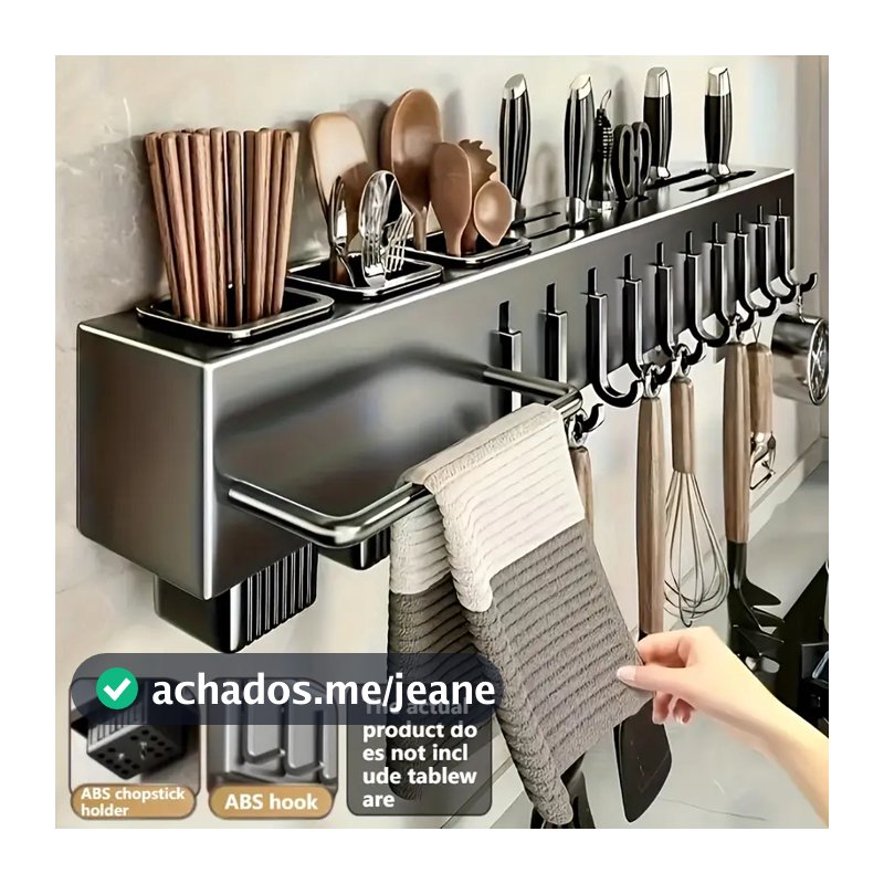 Organizador de Cozinha sem Perfuração, Suporte para Talheres e Utensílios com Espaço para Facas e Hashis