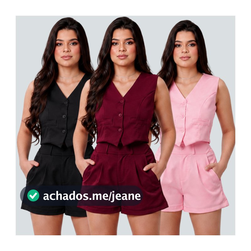 Conjunto Colete e Short Alfaiataria Feminino Elegante Moda Tendência