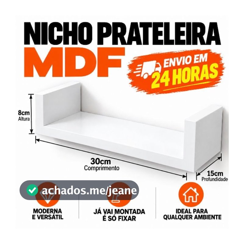 Nicho Prateleira MDF Branco 30cm | Prateleira de Parede Decorativa