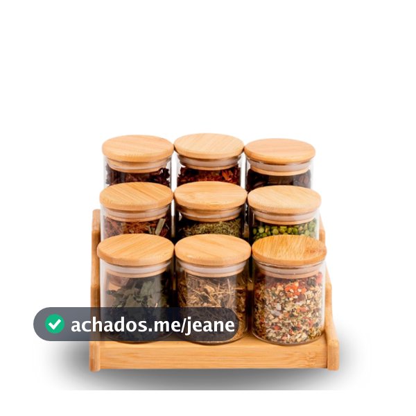 Conjunto Porta Mantimento De Vidro 250ml Hermético Tampa De Bambu Para Alimentos Temperos