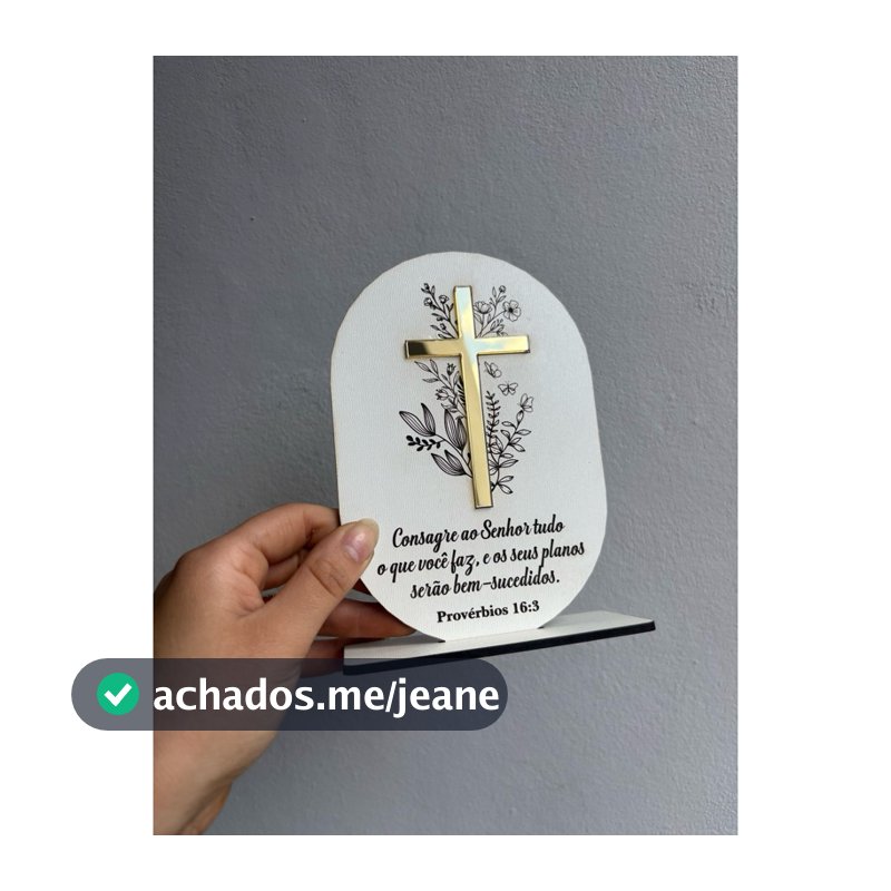 Crucifixo de mesa em madeira Provérbios 16:3 , Enfeite Religioso, Decorativo, altar, Presente