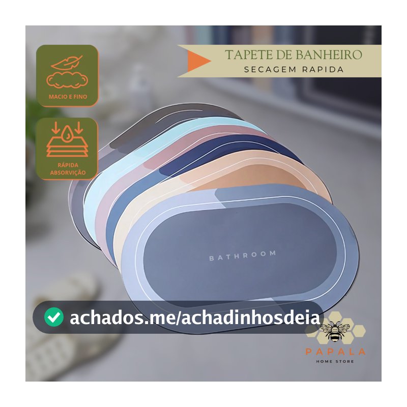 KIT 2 Tapete Banheiro Antiderrapante Secagem Rápida Absorvente 40x60 Cozinha Entrada Chuveiro