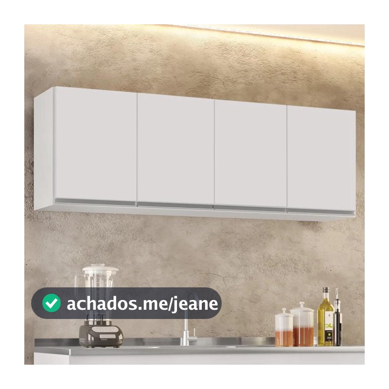 Armário de Cozinha Aéreo 160cm 4 Portas Nevada Branco - Lumil Móveis