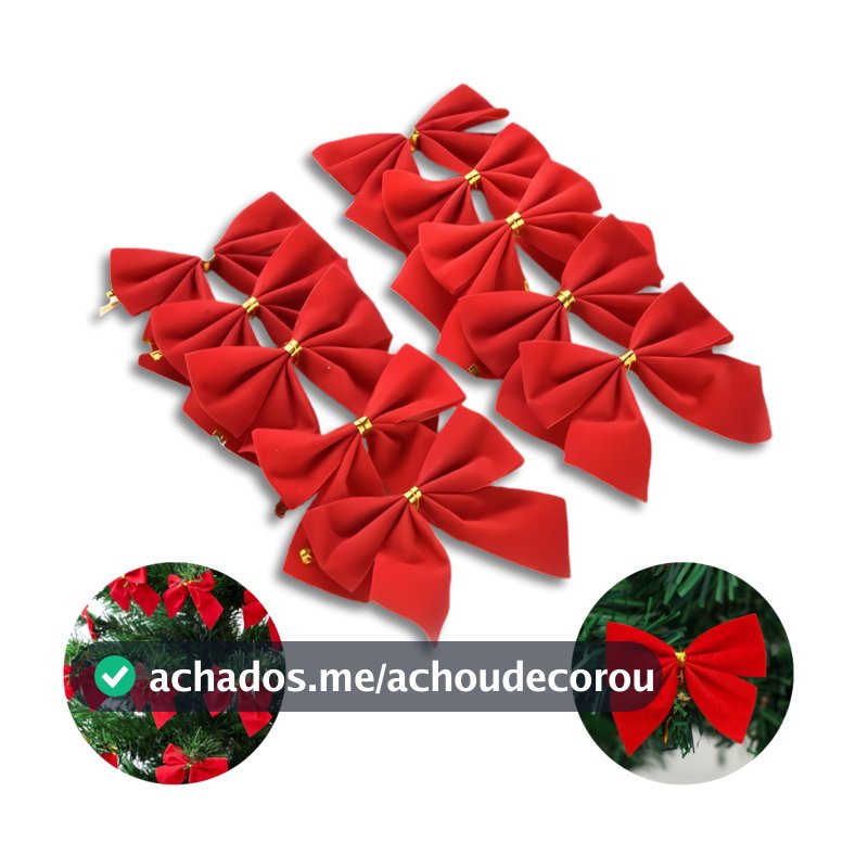 Kit 12/24/36/48 Laços Vermelho Dourado Enfeite De Natal Premium De Qualidade Lacinhos Natalinos