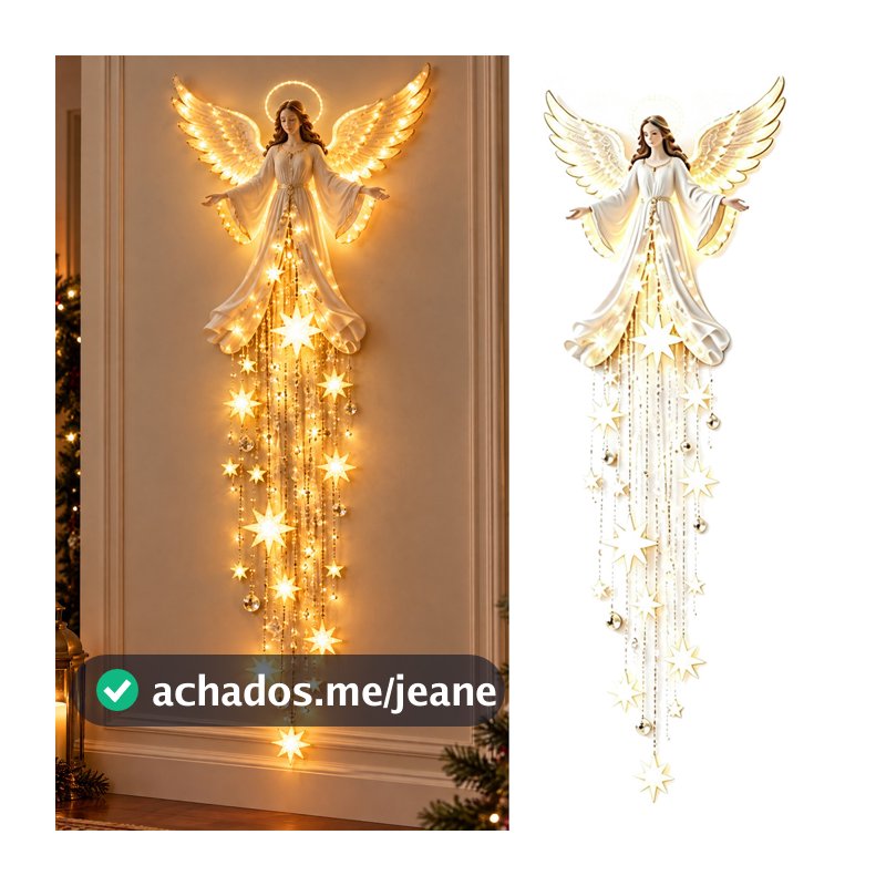 Luz De Parede Shenhua Angel Blessing , Lâmpada De Natal Com Estrela Brilhante Em Cascata , Estatueta De Anjo Efeito Star