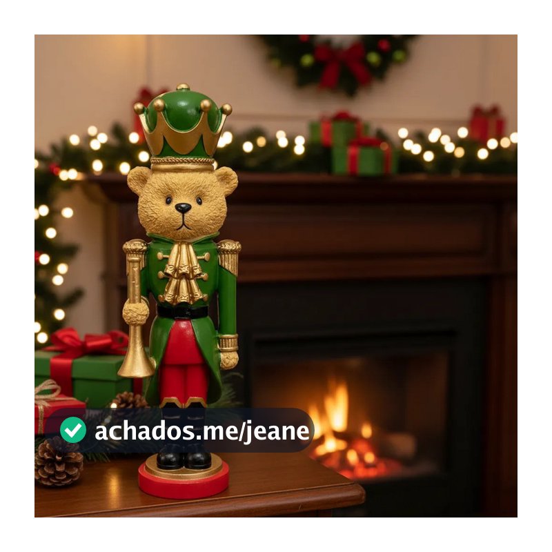 Enfeite Natalino Urso Quebra Nozes De Resina 34cm De Luxo Urso 0