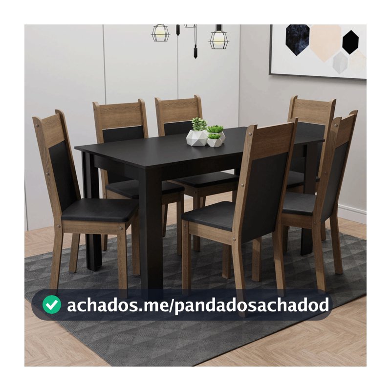 Conjunto Sala de Jantar Mesa Tampo de Madeira com 6 Cadeiras Medelin Madesa
