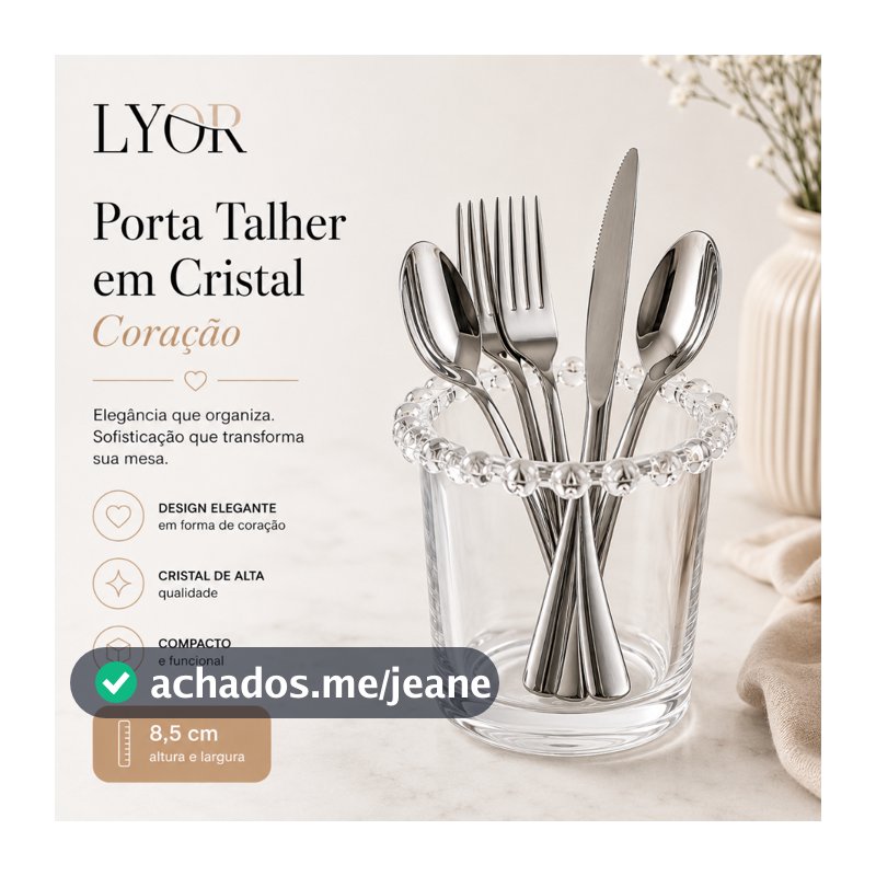 Mesa Posta Utensílios Porta Talheres de Cristal Corações 8,5cm - Lyor