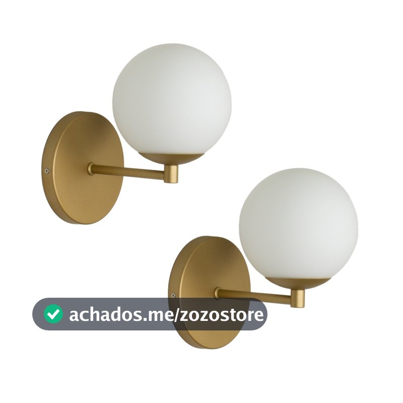 kit 2 Arandela Parede Reta Globo 12 Jabuticaba Dourado Fosco