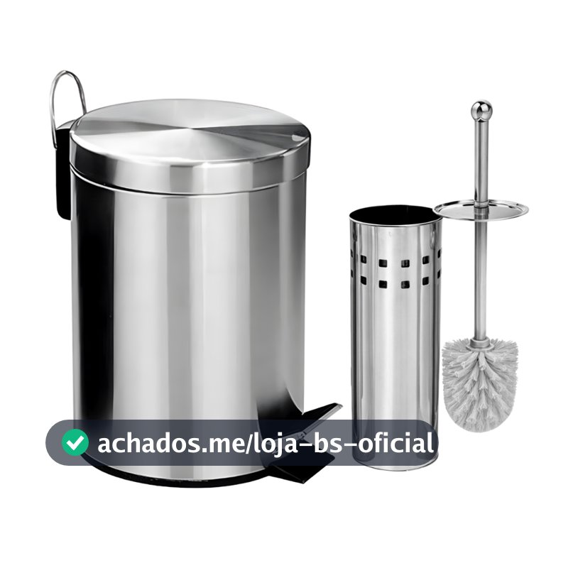 Lixeira Banheiro Inox Pedal Cozinha + Escova Sanitária Inox Com Suporte Ou Opções Avulsos