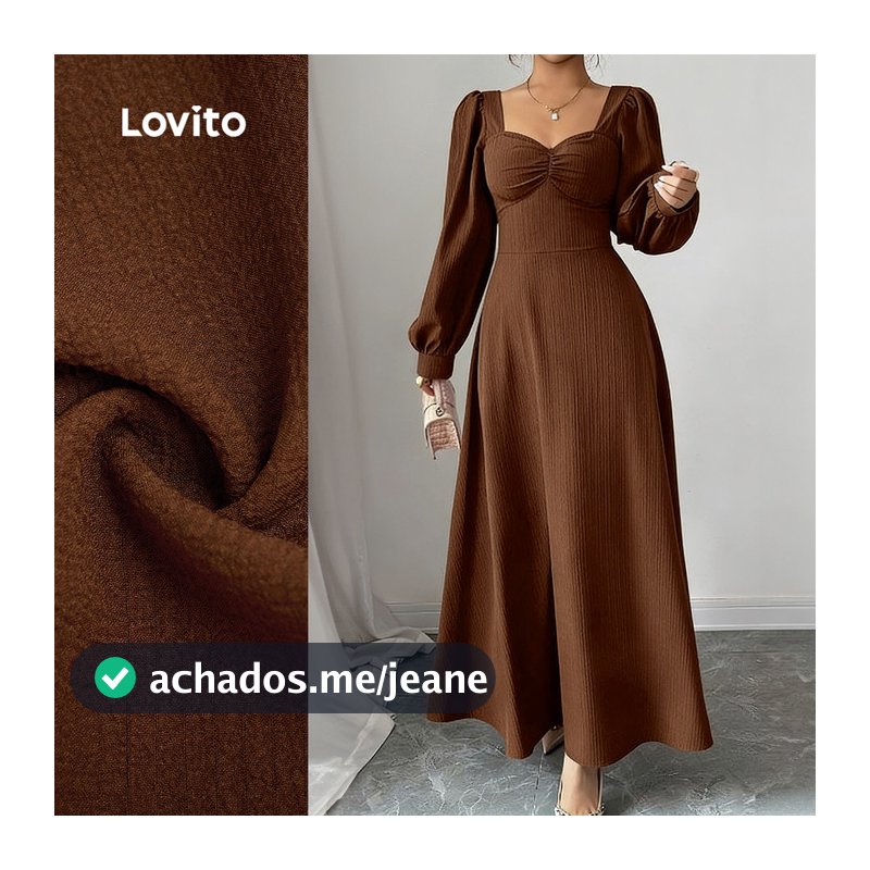 Lovito Vestido Casual com Zíper Plissado para Primavera/verão Marrom para mulheres LBL35143
