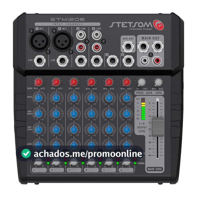Mesa de Som Automotiva Stetsom STM1206 6 Canais Mixer Equalizador 4 Bandas 12V Profissional
