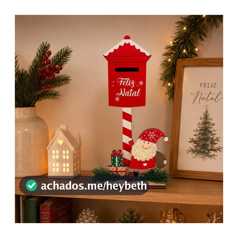 Enfeite De Natal Placa Caixa Papai Noel Decorativo Para Mesa Mdf 24cm