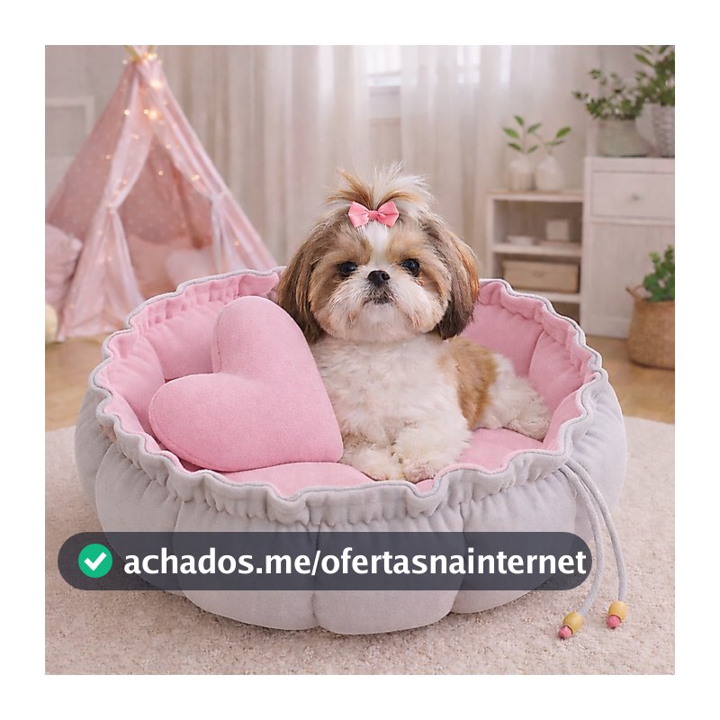 Caminha Redonda, com almofada de coração Rosa Cama Pet Londres Fresquinha Gato
