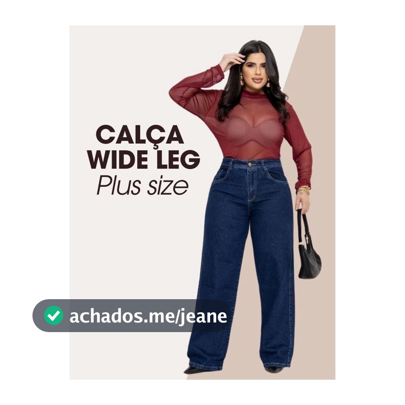 Calça Jeans Wide Leg Plus Size Feminina Cintura Alta Jeans com Bolsos Moderna Confortável e Elegante