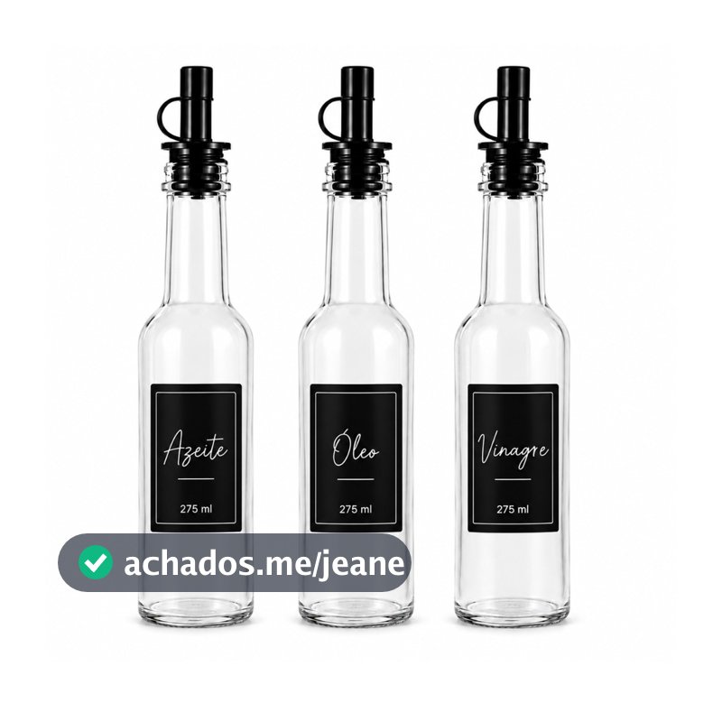 Kit 3 Galheteiros de Vidro 275 ml com Dosador Preto